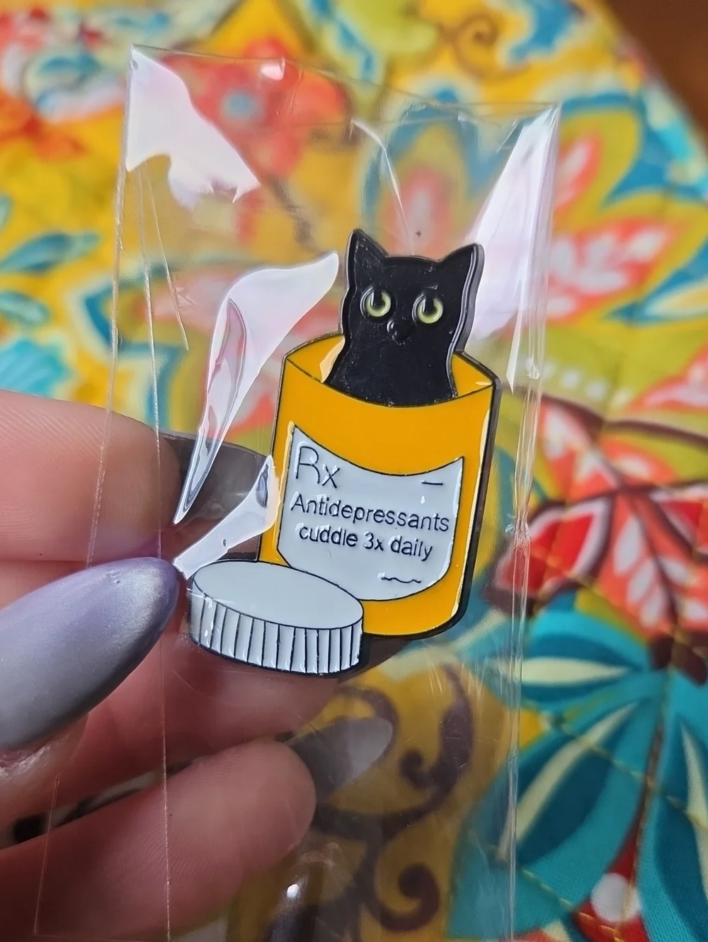 Black Cat in Yellow Prescription Bottle Enamel Pin - Pets Cat Accessory
